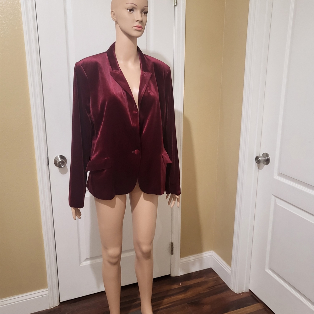 Express Velvet Single-Button Blazer in Burgundy. Pre-owned.